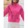 imagePRETTYGARDEN Womens 2024 Fall Knit Pullover Sweaters Long Sleeve Turtleneck Fringe Jumper Tops BlouseRose Red