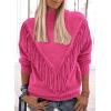 imagePRETTYGARDEN Womens 2024 Fall Knit Pullover Sweaters Long Sleeve Turtleneck Fringe Jumper Tops BlouseRose Red
