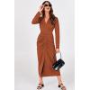 imagePRETTYGARDEN Womens 2024 Fall Maxi Dress Long Sleeve Deep V Neck Ruched Slit Casual Formal Elegant Party Cocktail Dresses Brick RedLarge