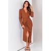 imagePRETTYGARDEN Womens 2024 Fall Maxi Dress Long Sleeve Deep V Neck Ruched Slit Casual Formal Elegant Party Cocktail Dresses Brick RedLarge