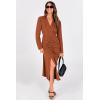 imagePRETTYGARDEN Womens 2024 Fall Maxi Dress Long Sleeve Deep V Neck Ruched Slit Casual Formal Elegant Party Cocktail Dresses Brick RedLarge