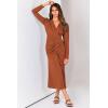 imagePRETTYGARDEN Womens 2024 Fall Maxi Dress Long Sleeve Deep V Neck Ruched Slit Casual Formal Elegant Party Cocktail Dresses Brick RedLarge