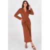 imagePRETTYGARDEN Womens 2024 Fall Maxi Dress Long Sleeve Deep V Neck Ruched Slit Casual Formal Elegant Party Cocktail Dresses Brick RedLarge
