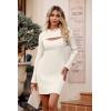 imagePRETTYGARDEN Womens 2024 Rib Knit Pullover Sweater Dress 2 Piece Cut Out Long Sleeve Slim Fit Bodycon Dresses Beige WhiteMedium