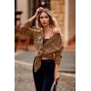imagePRETTYGARDEN Womens 2024 Winter Jackets Lapel Coat Outerwear Casual Long Sleeve Button Down Blouse Shirts Tops Dark KhakiLarge