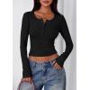 imagePRETTYGARDEN Womens 2025 Summer Long Sleeve Henley T Shirts Ribbed Knit Button Slim Fitted Basic Casual Going Out Fall TopsBlack