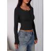 imagePRETTYGARDEN Womens 2025 Summer Long Sleeve Henley T Shirts Ribbed Knit Button Slim Fitted Basic Casual Going Out Fall TopsBlack