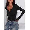 imagePRETTYGARDEN Womens 2025 Summer Long Sleeve Henley T Shirts Ribbed Knit Button Slim Fitted Basic Casual Going Out Fall TopsBlack
