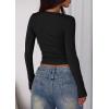 imagePRETTYGARDEN Womens 2025 Summer Long Sleeve Henley T Shirts Ribbed Knit Button Slim Fitted Basic Casual Going Out Fall TopsBlack