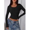 imagePRETTYGARDEN Womens 2025 Summer Long Sleeve Henley T Shirts Ribbed Knit Button Slim Fitted Basic Casual Going Out Fall TopsBlack