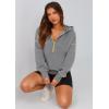 imagePRETTYGARDEN Womens 2026 Fall Hooded Sweatshirts Long Sleeve Half Zip Cropped Hoodies Pullover Winter Fashion ClothesDark Grey