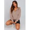imagePRETTYGARDEN Womens 2026 Fall Hooded Sweatshirts Long Sleeve Half Zip Cropped Hoodies Pullover Winter Fashion ClothesKhaki
