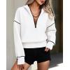 imagePRETTYGARDEN Womens 2026 Fall Hooded Sweatshirts Long Sleeve Half Zip Cropped Hoodies Pullover Winter Fashion ClothesWhite