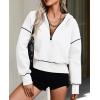 imagePRETTYGARDEN Womens 2026 Fall Hooded Sweatshirts Long Sleeve Half Zip Cropped Hoodies Pullover Winter Fashion ClothesWhite