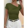 imagePRETTYGARDEN Womens 2026 Summer Asymmetrical Y2K Tops Trendy Ribbed Short Sleeve Fitted Tee Shirts Spring Fashion ClothingArmy Green