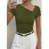 imagePRETTYGARDEN Womens 2026 Summer Asymmetrical Y2K Tops Trendy Ribbed Short Sleeve Fitted Tee Shirts Spring Fashion ClothingArmy Green