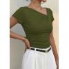 imagePRETTYGARDEN Womens 2026 Summer Asymmetrical Y2K Tops Trendy Ribbed Short Sleeve Fitted Tee Shirts Spring Fashion ClothingArmy Green