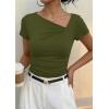 imagePRETTYGARDEN Womens 2026 Summer Asymmetrical Y2K Tops Trendy Ribbed Short Sleeve Fitted Tee Shirts Spring Fashion ClothingArmy Green