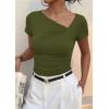 imagePRETTYGARDEN Womens 2026 Summer Asymmetrical Y2K Tops Trendy Ribbed Short Sleeve Fitted Tee Shirts Spring Fashion ClothingArmy Green