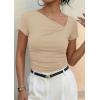 imagePRETTYGARDEN Womens 2026 Summer Asymmetrical Y2K Tops Trendy Ribbed Short Sleeve Fitted Tee Shirts Spring Fashion ClothingBeige