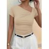imagePRETTYGARDEN Womens 2026 Summer Asymmetrical Y2K Tops Trendy Ribbed Short Sleeve Fitted Tee Shirts Spring Fashion ClothingBeige
