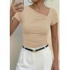 imagePRETTYGARDEN Womens 2026 Summer Asymmetrical Y2K Tops Trendy Ribbed Short Sleeve Fitted Tee Shirts Spring Fashion ClothingBeige