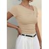 imagePRETTYGARDEN Womens 2026 Summer Asymmetrical Y2K Tops Trendy Ribbed Short Sleeve Fitted Tee Shirts Spring Fashion ClothingBeige