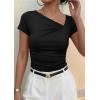 imagePRETTYGARDEN Womens 2026 Summer Asymmetrical Y2K Tops Trendy Ribbed Short Sleeve Fitted Tee Shirts Spring Fashion ClothingBlack
