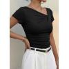 imagePRETTYGARDEN Womens 2026 Summer Asymmetrical Y2K Tops Trendy Ribbed Short Sleeve Fitted Tee Shirts Spring Fashion ClothingBlack