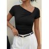 imagePRETTYGARDEN Womens 2026 Summer Asymmetrical Y2K Tops Trendy Ribbed Short Sleeve Fitted Tee Shirts Spring Fashion ClothingBlack