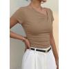 imagePRETTYGARDEN Womens 2026 Summer Asymmetrical Y2K Tops Trendy Ribbed Short Sleeve Fitted Tee Shirts Spring Fashion ClothingKhaki