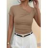 imagePRETTYGARDEN Womens 2026 Summer Asymmetrical Y2K Tops Trendy Ribbed Short Sleeve Fitted Tee Shirts Spring Fashion ClothingKhaki