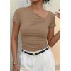 imagePRETTYGARDEN Womens 2026 Summer Asymmetrical Y2K Tops Trendy Ribbed Short Sleeve Fitted Tee Shirts Spring Fashion ClothingKhaki