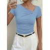 imagePRETTYGARDEN Womens 2026 Summer Asymmetrical Y2K Tops Trendy Ribbed Short Sleeve Fitted Tee Shirts Spring Fashion ClothingLight Blue