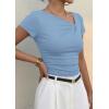 imagePRETTYGARDEN Womens 2026 Summer Asymmetrical Y2K Tops Trendy Ribbed Short Sleeve Fitted Tee Shirts Spring Fashion ClothingLight Blue
