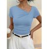 imagePRETTYGARDEN Womens 2026 Summer Asymmetrical Y2K Tops Trendy Ribbed Short Sleeve Fitted Tee Shirts Spring Fashion ClothingLight Blue