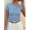 imagePRETTYGARDEN Womens 2026 Summer Asymmetrical Y2K Tops Trendy Ribbed Short Sleeve Fitted Tee Shirts Spring Fashion ClothingLight Blue