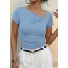 imagePRETTYGARDEN Womens 2026 Summer Asymmetrical Y2K Tops Trendy Ribbed Short Sleeve Fitted Tee Shirts Spring Fashion ClothingLight Blue