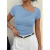 imagePRETTYGARDEN Womens 2026 Summer Asymmetrical Y2K Tops Trendy Ribbed Short Sleeve Fitted Tee Shirts Spring Fashion ClothingLight Blue