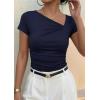 imagePRETTYGARDEN Womens 2026 Summer Asymmetrical Y2K Tops Trendy Ribbed Short Sleeve Fitted Tee Shirts Spring Fashion ClothingNavy Blue
