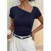 imagePRETTYGARDEN Womens 2026 Summer Asymmetrical Y2K Tops Trendy Ribbed Short Sleeve Fitted Tee Shirts Spring Fashion ClothingNavy Blue