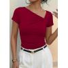 imagePRETTYGARDEN Womens 2026 Summer Asymmetrical Y2K Tops Trendy Ribbed Short Sleeve Fitted Tee Shirts Spring Fashion ClothingRed