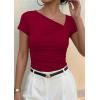 imagePRETTYGARDEN Womens 2026 Summer Asymmetrical Y2K Tops Trendy Ribbed Short Sleeve Fitted Tee Shirts Spring Fashion ClothingRed