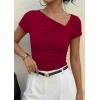 imagePRETTYGARDEN Womens 2026 Summer Asymmetrical Y2K Tops Trendy Ribbed Short Sleeve Fitted Tee Shirts Spring Fashion ClothingRed