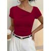 imagePRETTYGARDEN Womens 2026 Summer Asymmetrical Y2K Tops Trendy Ribbed Short Sleeve Fitted Tee Shirts Spring Fashion ClothingRed