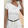 imagePRETTYGARDEN Womens 2026 Summer Asymmetrical Y2K Tops Trendy Ribbed Short Sleeve Fitted Tee Shirts Spring Fashion ClothingWhite