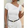 imagePRETTYGARDEN Womens 2026 Summer Asymmetrical Y2K Tops Trendy Ribbed Short Sleeve Fitted Tee Shirts Spring Fashion ClothingWhite