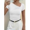 imagePRETTYGARDEN Womens 2026 Summer Asymmetrical Y2K Tops Trendy Ribbed Short Sleeve Fitted Tee Shirts Spring Fashion ClothingWhite