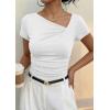 imagePRETTYGARDEN Womens 2026 Summer Asymmetrical Y2K Tops Trendy Ribbed Short Sleeve Fitted Tee Shirts Spring Fashion ClothingWhite
