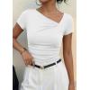 imagePRETTYGARDEN Womens 2026 Summer Asymmetrical Y2K Tops Trendy Ribbed Short Sleeve Fitted Tee Shirts Spring Fashion ClothingWhite